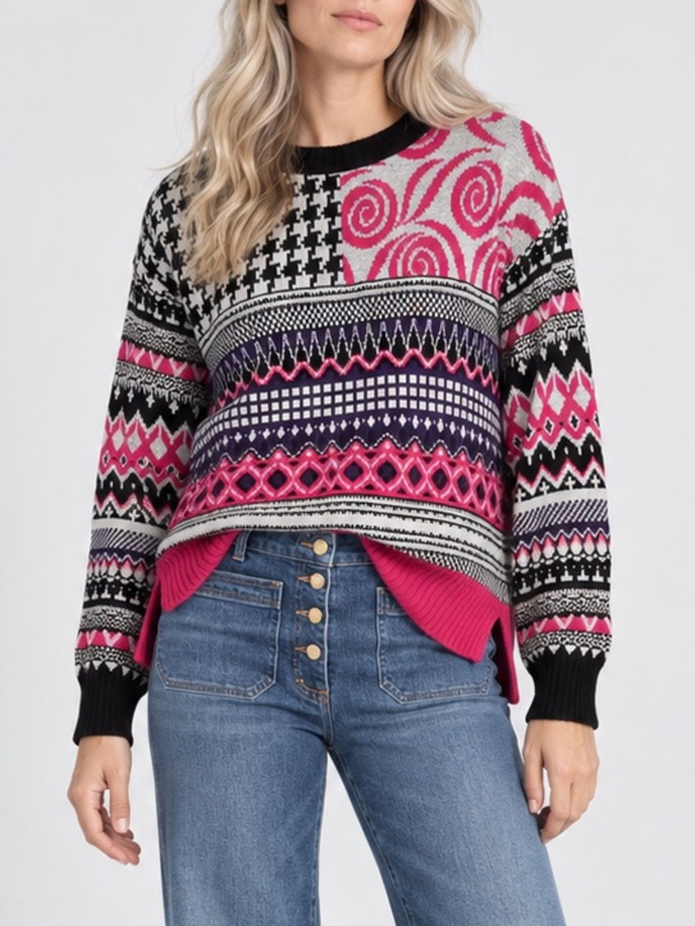 WNT Collection Houndstooth Fair Isle Wool Alpaca Blend Sweater Size S